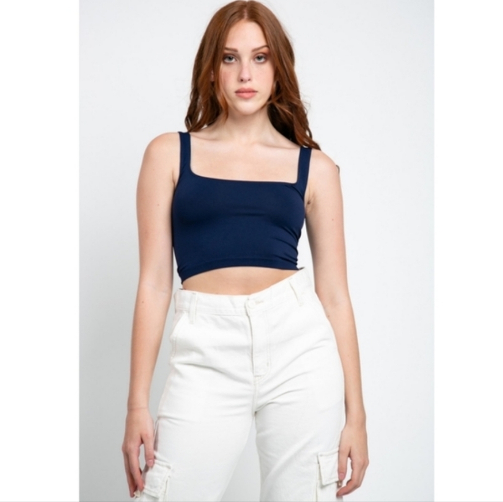 NWT Free People Scoop Neck Crop Top in Navy  Size M/L